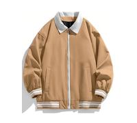 Veste coupe-vent décontractée à col à la mode printemps automne pour hommes veste de baseball de l'équipe scolaire preppy de couleur unie à fermeture éclair (Kaki,Grand)