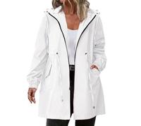 Veste Coupe Vent Femme Longue Imperméable Respirante Légère Chic et Elegant Cordon de Serrage Veste de Pluie avec Capuche et Poches Manteau pour Randonnée Mi Saison Décontractée (White, XXXXXL)