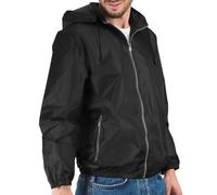 Veste Coupe Vent Homme Femme avec Détails Réfléchissants - Veste Cape de Pluie Imperméable Mi Saison pour Fille Garçon - Windbreaker avec Capuche Résistant Léger pour Sports de Plein Air (L, Noir)