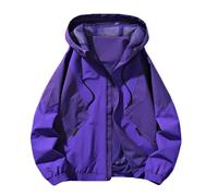 Veste coupe-vent imperméable pour homme - Veste légère et décontractée - Capuche amovible - Bloque les couleurs - Cordon de serrage - Pour randonnée, camping, sortie, grande taille 5XL, Violet #01, L