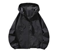 Veste coupe-vent imperméable pour homme - Veste légère et décontractée - Capuche amovible - Bloque les couleurs - Cordon de serrage - Pour randonnée, camping, sortie, grande taille 5XL, Noir #01, 5XL