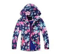 Veste coupe-vent pour filles - Imprimé floral - Doublure en polaire - Léger et imperméable - Pour 3 à 12 ans, noir foncé, 11-12 ans