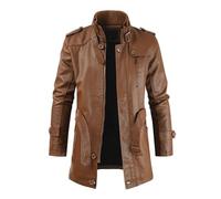 Veste coupe-vent pour hommes de longueur moyenne en cuir vieilli rétro col coréen veste en simili cuir steampunk vestes en cuir vintage mince veste en simili cuir PU manteau vêtements d'extérieur,