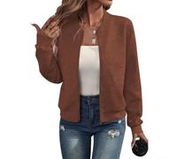 Veste courte à col montant pour femme - Fermeture éclair simple - Style décontracté - Convient pour le printemps et l'automne - Coupe confortable - Tailles S à triple XL (marron)