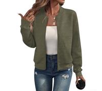Veste courte à col montant pour femme - Fermeture éclair simple - Style décontracté - Convient pour le printemps et l'automne - Coupe confortable - Tailles S à triple XL (M, vert)