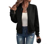 Veste courte à col montant pour femme - Fermeture éclair simple - Style décontracté - Convient pour le printemps et l'automne - Ajustement confortable - Tailles S à triple XL (2XL noir)