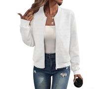 Veste courte à col montant pour femme - Fermeture éclair simple - Style décontracté - Convient pour le printemps et l'automne - Ajustement confortable - Tailles S à triple XL (M, blanc)
