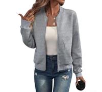 Veste courte à col montant pour femme - Fermeture éclair simple - Style décontracté - Convient pour le printemps et l'automne - Coupe confortable - Tailles S à triple XL (3XL gris)