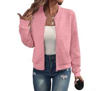 Veste courte à col montant pour femme - Fermeture éclair simple - Style décontracté - Convient pour le printemps et l'automne - Ajustement confortable - Tailles S à triple XL - Rose