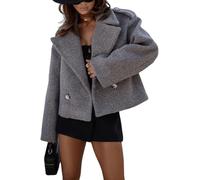 Veste Courte à Double Boutonnage pour Femme Trench-Coat Court à Revers Classique et Chaud Style de Rue Veste Courte en Tweed Veste d'hiver élégante à Double Boutonnage