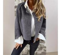 Veste courte ample imitation cachemire pour femme, manteau à manches longues à revers pour le quotidien, le bureau, le printemps, l'automne et l'hiver, noir (S gris)