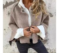 Veste courte ample pour femme avec manches longues et col à revers en imitation cachemire pour le quotidien, le bureau et les vacances (L Kaki)