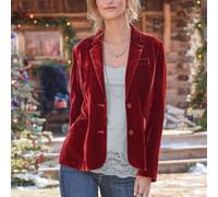 Veste courte décontractée en velours tendance pour femme de couleur unie, parfaite pour les vacances, la maison ou au quotidien tout au long de l'année (S rouge)