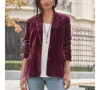 Veste courte décontractée en velours tendance pour femme de couleur unie, parfaite pour les vacances, la maison ou au quotidien tout au long de l'année (L rouge vin)