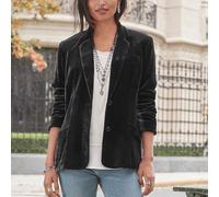 Veste courte décontractée en velours tendance pour femme de couleur unie, parfaite pour les vacances, la maison ou au quotidien tout au long de l'année (XL noir)