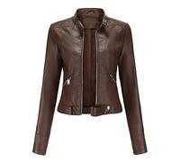Veste Courte en Cuir pour Femmes, Printemps Et Automne, Veste à Col Montant, Taille EuropéEnne