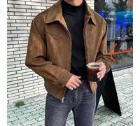 Veste courte en daim pour homme - Coupe ample - Style vintage - Style Maillard - Manteau court décontracté - Printemps et automne - Couleur unie (L marron)