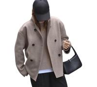 Veste Courte en Tweed pour Femmes Automne Hiver élégante Veste à Manches Longues à Double Boutonnage pour Femmes Voyage De Rue Manteau De Couleur Unie Trench-Coat Ample Décontracté