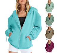 Veste Courte Femme Chic Sweat Zippé Femme Grande Taille Sweats Automne Hoodie Extérieur Manteau Sport Manteaux avec Poche Veste Décontractés Loungewear Polyvalent Survêtement Couleur Unie Sweat