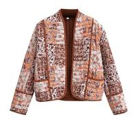 Veste courte pour femme, cardigan imprimé floral, léger, manches longues, ouvert sur le devant, manteaux matelassés courts rembourrés Long Manteau Carreaux Femmes