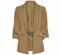 Veste courte pour femme - Sans boutons - Avec revers à l'avant - Couleur unie - Ouverte sur le devant - Drapée - Veste longue avec poches, kaki, M