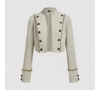Veste courte regular pour femme à col montant et boutons Napoléon, manches longues, style rétro élégant vintage des années 70, streetwear western Y2K, beige, bureau, automne L,M,S,XL,XS,XXL,XXS,XXXL,X