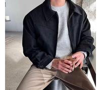 Veste courte vintage en daim pour homme, manteau ample à revers décontracté pour printemps et automne, marron et noir (L noir)