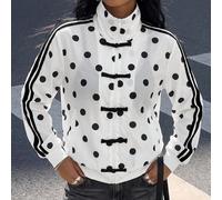 Veste courte zippée à col montant avec boutons, rayures latérales, style chinois moderne, à pois blanc et noir, pour femme, Y2K, style street, vêtements de Nouvel An L,M,S,XSHalloweenTissu tissé