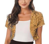 Veste Cropped à Paillettes pour Femme Cardigan Jazz Danse Spectacle Club Carnaval Tenue de Scène pour Déguisement et Performance Style Éclatant et Moderne