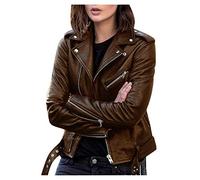 Veste Cuir Femme Courte Slim Fermeture Éclair Manches Longues Manteau Automne Veste Cuir Authentique pour Look Rebelle et Tendance