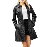 Veste Cuir Femme Grandes Tailles- Blouson Moto Femme à Revers,Manteau Femme Manche Longue Couleur Unie Avec Poches Coats Mode Mi-Long Avec Ceinture Slim Fit épaississement Chaud Hiver Vestes