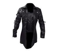 Veste Cuir Homme Grande Taille Manteau Moto Fermeture éClair Blouson Steampunk Vintage Long-Sleeve Gothique Classique Mode Retro Cour Renaissance Victorienne Carnaval Cosplay Vestes