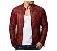 Veste Cuir Homme Vintage Mode Pas Cher Blouson Moto Slim Fit Manteau Automne Hiver Col Montant A Manche Longues Grand Taille Jacket