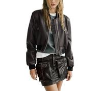 Veste Cuir Moto Femme, Veste Cuire Femme Blouson Bomber Léger Manches Longues Style Décontracté Blazer Léger Végétalien Blouson Surdimensionnée en Cuir Synthétique Végétalien - Tendance