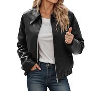 Veste Cuir Moto Femme, Veste en Cuir Fourrure Femme Blouson Surdimensionnée en Cuir Synthétique Végétalien - Tendance Blouson Bomber Léger Manches Longues Style Décontracté Blazer Léger Végétalien