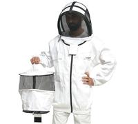 Veste d'apiculteur en coton Veste d'apiculteur professionnelle ronde et escrime Capuche zippée à double voile Chapeau Veste de protection pour guêpe résistant aux piqûres (Blanc, XXL)