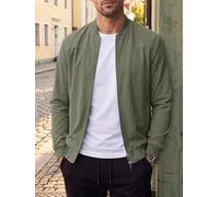 Veste d'aspect lin pour femme de couleur unie - Cache-maillot de plage léger avec poche zippée et col montant - S-XXXL (vert militaire XXXL)