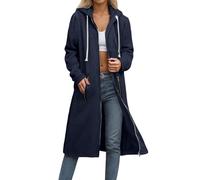 Veste d'automne pour femme, manteau cardigan long à manches longues avec boutons de couleur unie, fermeture éclair, grande taille, manteaux bronzés, bleu marine, S