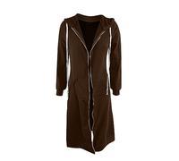 Veste d'automne pour femme, manteau cardigan long à manches longues avec boutons de couleur unie, fermeture éclair, grande taille, manteaux bronzés, B1-café, S