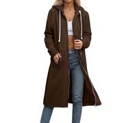 Veste d'automne pour femme, manteau cardigan long à manches longues avec boutons de couleur unie, fermeture éclair, grande taille, manteaux bronzés, marron, S