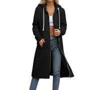 Veste d'automne pour femme, manteau cardigan long à manches longues avec boutons de couleur unie, fermeture éclair, grande taille, manteaux bronzés, Noir , S