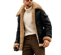 Veste d'aviateur en Peau De Mouton Cuir Bombardier pour Hommes,Noir,M