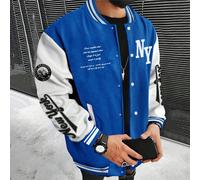 Veste de baseball à deux tons avec slogan pour hommes, veste de baseball bleue et blanche, veste de baseball NY, veste de baseball à graphique pour hommes, automne L,M,S,XL,XS,XXLBlocs de couleur,Slog