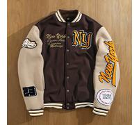 Veste de baseball à manches longues, col boutonné, style color block, décontractée, pour homme. Veste graphique, veste New York, idéale pour l'automne L,M,S,XL,XS,XXLBlocs de couleur,Lettres,RayéTissu