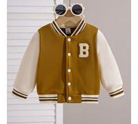 Veste de baseball à manches longues pour bébé garçon, style casual sportif de tous les jours, avec patch brodé de lettre, convenant pour l'automne et l'hiver 6-9M,9-12M,12-18M,18-24M,2-3Y,3-6MBlocs de