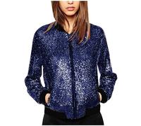 Veste de Baseball à Sequins Femmes Scintillant Sequin À Manches Longues Veste Zip Avant Bomber Biker Manteau Outwear Paillettes Fête Brillant Vêtements D'Extérieur Manteau Automne Hiver Vintage