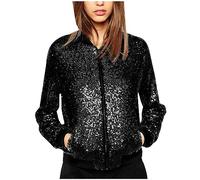 Veste de Baseball à Sequins Femmes Scintillant Sequin À Manches Longues Veste Zip Avant Bomber Biker Manteau Outwear Paillettes Fête Brillant Vêtements D'Extérieur Manteau Automne Hiver Vintage