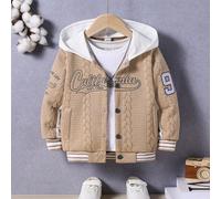 Veste de baseball brodée de lettres pour jeune garçon, escapade, vacances, voyage, détente, bronzage, été 6Y,7Y,4Y,5YGéométrique,LettresJacquard
