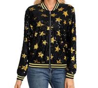 Veste de baseball Carnival Fashion pour femme Manteau court avec ornement perlé Design brillant pour une mode décontractée élégante (or, M)