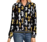 Veste de baseball Carnival Mode Femme Manteau court avec ornement perlé Design brillant pour un look décontracté élégant (noir, XXL)